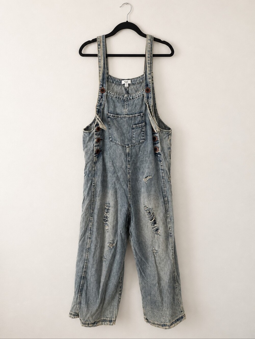 Easel Los Angeles Distressed Acid Wash Denim Overalls